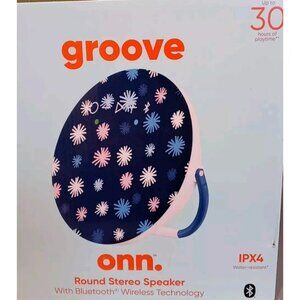 Groove Onn. Round Stereo Speaker Bluetooth Wireless IPX4 Water-Resistant 30 Hrs
